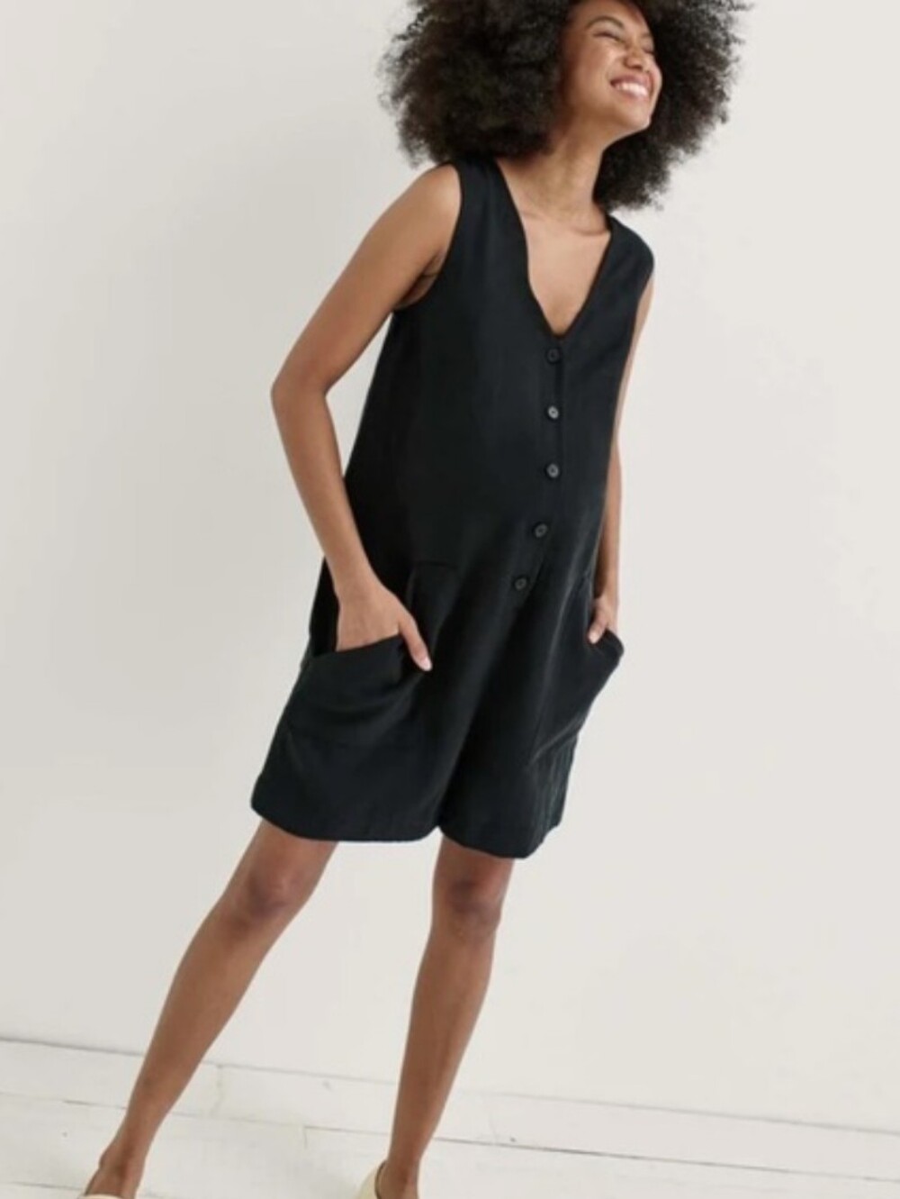 Hatch Linen Short Maternity Romper